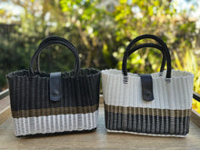 Load image into Gallery viewer, Mini Black  Copper White Bag / Black Magnetic Leather Snap Closure.
