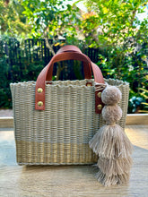 Load image into Gallery viewer, Mini Champagne Gold Tote Bag / Camel Leather Handles
