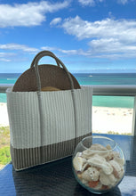 Load image into Gallery viewer, Large White Champagne Beach Bag with Champagne Handles.
