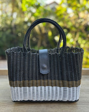 Load image into Gallery viewer, Mini Black  Copper White Bag / Black Magnetic Leather Snap Closure.
