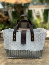 Load image into Gallery viewer, New White And Champagne Color Block Mini Tote With Espresso Leather Handles
