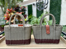 Load image into Gallery viewer, Mini Champagne Burgundy Tote Bag /  Camel Leather Magnetic Snap Closure
