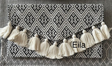 Load image into Gallery viewer, New Eila  handcrafted embroidered clutch purse  with off white tassels

