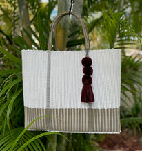Load image into Gallery viewer, Large White Champagne Beach Bag with Champagne Handles.
