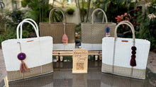 Load image into Gallery viewer, Large White Champagne Beach Bag with Champagne Handles.
