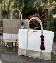 Load image into Gallery viewer, Large White Champagne Beach Bag with Champagne Handles.
