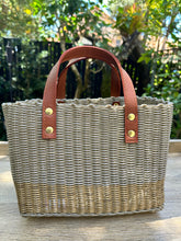 Load image into Gallery viewer, Mini Champagne Gold Tote Bag / Camel Leather Handles
