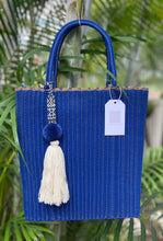 Load image into Gallery viewer, Tall Indigo Blue And Gold Trim Tote Bag
