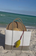 Load and play video in Gallery viewer, Large White Champagne Beach Bag with Champagne Handles.

