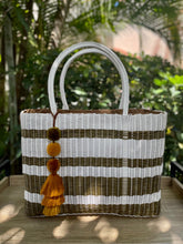 Load image into Gallery viewer, Large White Copper Stripes Beach Tote Bag.
