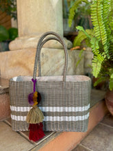 Load image into Gallery viewer, Shimmering Champagne And White Striped Basket Fully Lined
