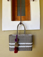 Load image into Gallery viewer, Shimmering Champagne And White Striped Basket Fully Lined
