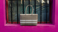 Load image into Gallery viewer, Shimmering Champagne And White Striped Basket Fully Lined
